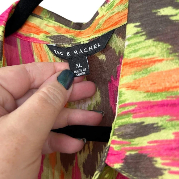Zac & Rachel Size XL Bright Neon Tribal Flowy Layered Button Up - Picture 3 of 10